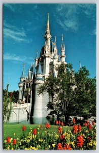 Orlando FL~Walt Disney World~Cinderella Castle~Flowers In Foreground~Vintage PC