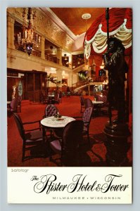 Milwaukee WI-Wisconsin, Pfister Hotel & Tower Lobby, Advertising Chrome Postcard 