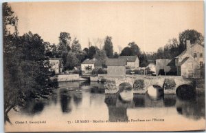 Postcard - Moulins et vieux Pont de Pontlieue sur l'Huisne - Le Mans, France
