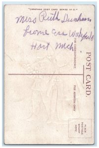 c1910's Christmas Children With Holly Berries Snowfall Winter Embossed Postcard