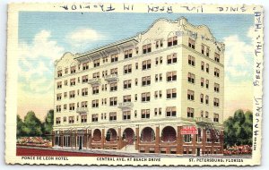 1940s ST PETERSBURG FL PONCE DE LEON HOTEL CENTRAL AVE BEACH DR POSTCARD P2443