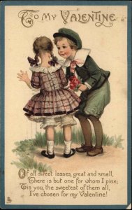Tuck Little Darlings Valentine Little Boy Gives Flowers to Girl c1910 Postcard