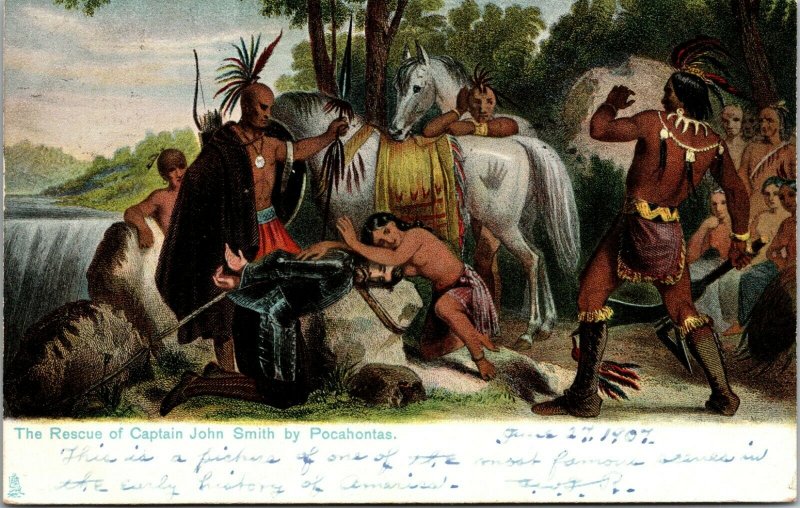 Rescue of Captain John Smith by Pocahontas - TUCK -  Historic Jamestown Postcard