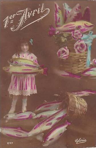 1er Avril April Fool's Day Young Girl Holding Basket With Fish 1917