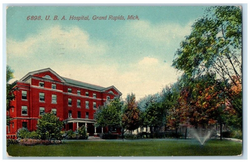 1912 UBA Hospital Building Water Fountain Grand Rapids Michigan MI Postcard