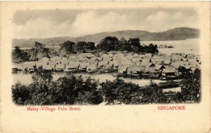 PC CPA SINGAPORE, MALAY-VILLAGE PULO BRANI, VINTAGE POSTCARD (b4254)