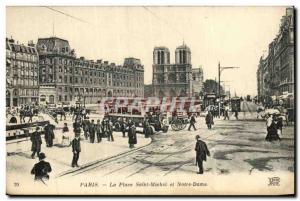 Old Postcard Paris Place St Michel and Notre Dame