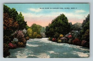 Elyria OH-Ohio, Black River, Cascade Park, Linen c1942 Postcard