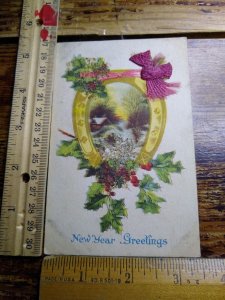 Postcard - New Year Greetings with New Year Holiday Art Print