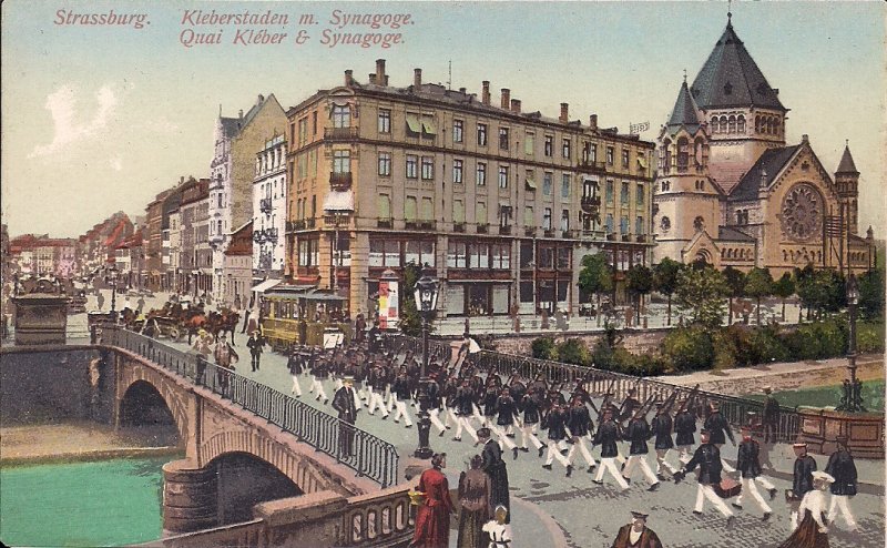 JUDAICA Synagogue, Strassburg Germany, France, Soldiers, Street Car, 1910's