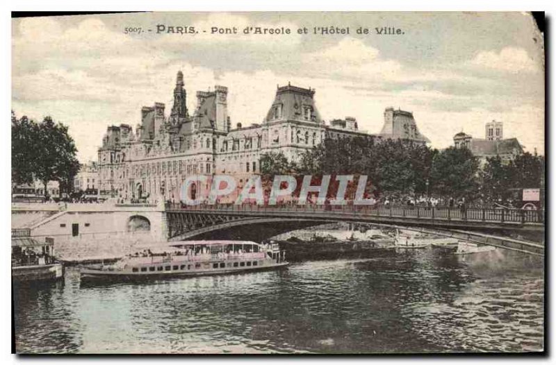 Old Postcard Paris Bridge of Arcola and the hotel de Ville