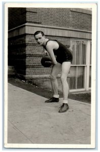 c1930's High School Boy Basketball Player RPPC Photo Unposted Vintage Postcard