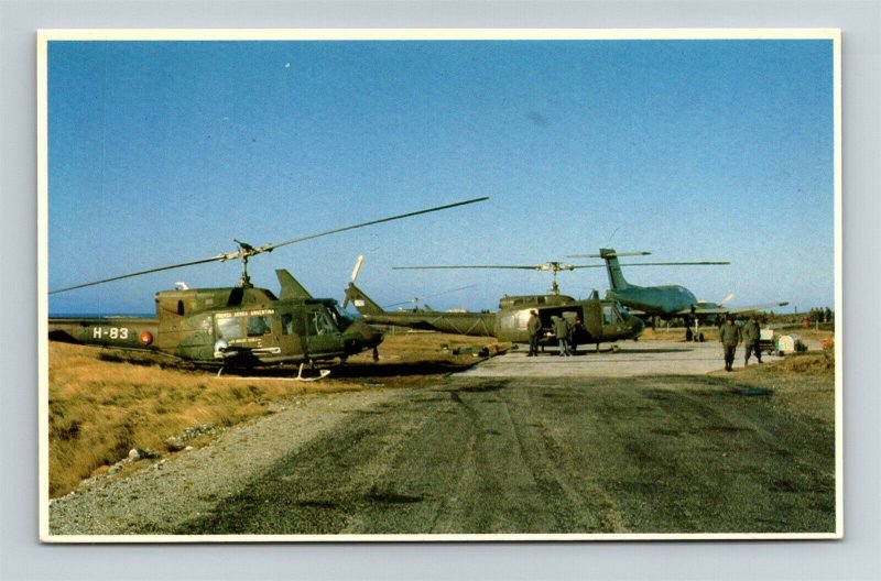 Postcard Falkland Island War Argentine Air Force Helicopters Stanley Field Z11