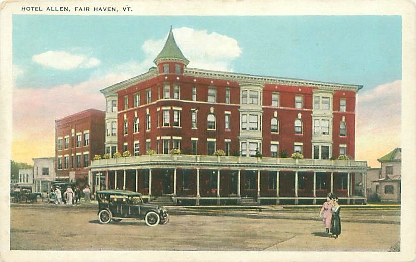 Fair Haven Vermont Hotel Allen, Model T, Women in Dresses White Border