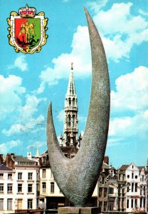 VINTAGE CONTINENTAL SIZE POSTCARD MONUMENT OF SABENA BRUSSELS BELGIUM