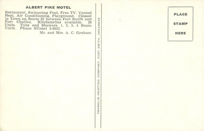 Fort Smith Arkansas Albert Pike Motel Chrome Postcard  Unused