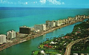 Vintage Postcard 1977 Aerial View Hotels Along Indian Creek Miami Beach Florida