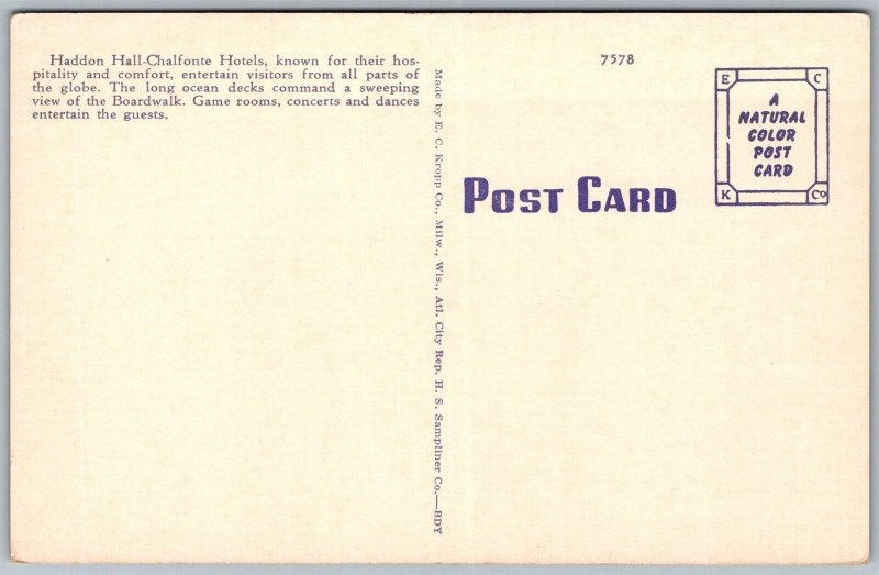Vtg Atlantic City New Jersey NJ Chalfonte Hotel Haddon Hall 1940s View Postcard