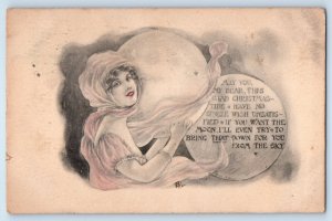 1911 Christmas Pretty Woman Moon La Crosse Wisconsin WI Antique Posted Postcard