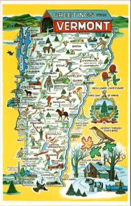 Postcard Vermont State Map - Burlington - Lyndonville - Manchester - Shelburne