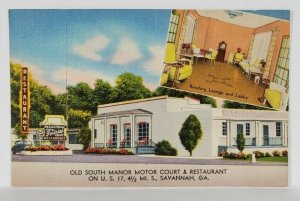 Savannah Georgia OLD SOUTH MANOR MOTOR COURT & RESTAURANT Postcard S1