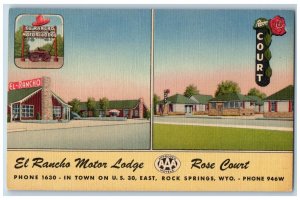 Rock Springs Wyoming Postcard El Rancho Motor Lodge Town c1940 Vintage Antique