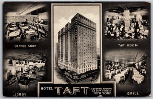 Vtg New York City NY Hotel Taft Lobby Grill Tap Room Coffee Shop 1930s Postcard