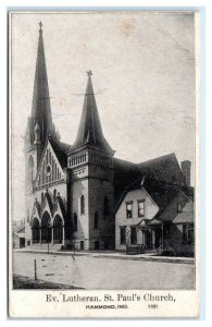 HAMMOND, Indiana IN ~ Evangelical Lutheran ST. PAUL'S CHURCH 1907 Postcard