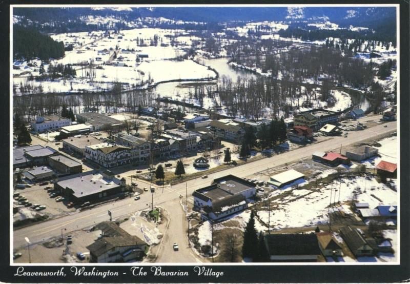 Leavenworth WA Washington Aerial View Bavarian Village Vintage Postcard D10c