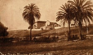 Circa 1910 San Diego Mission Building Palm Trees, California Vintage P12