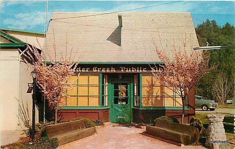 1957 BOULDER CREEK, CALIFORNIA Picturesque Public Library 7666 postcard