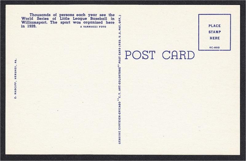 Williamsport PA Little League Baseball Historic Moments 1950s Linen Postcard