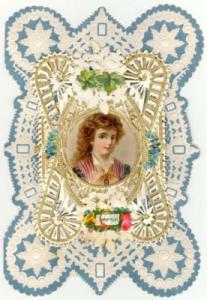 Vintage Embossed Paper Lace Valentine, CAMEO OF WOMAN