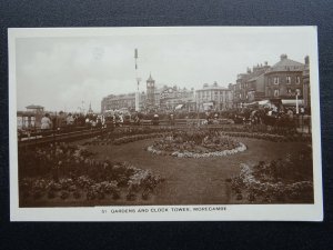 Lancashire MORECAMBE Gardens & Clock Tower THE STAR RESTUARANT c1925 RP Postcard