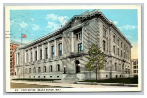 Vintage 1924 Postcard Flag Over US Post Office Grand Rapids Michigan