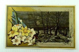 1882 Large Prang Victorian Christmas Card Poem Flowers Poet's Narcissus #L