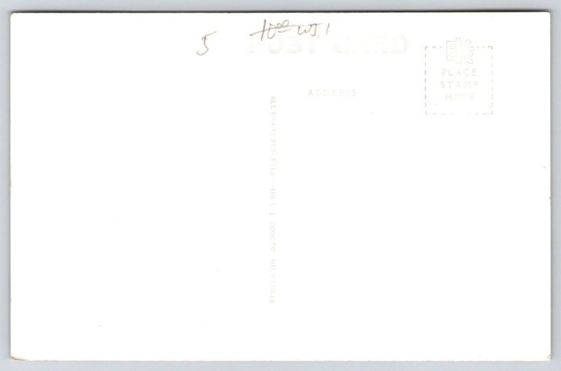 Engadine Michigan~Multicolor Brick High School~48 Star Flag~Distant Steps~RPPC