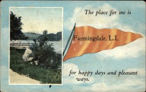 Farmingdale Long Island New York NY Pennant Flag c1910 Vintage Postcard