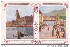 2-Views, Canal Of Gothenburg, Harbor At GOTHENBURG, Sweden, 1910-1920s