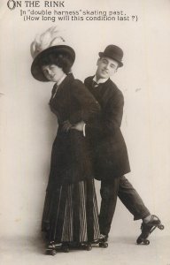 Roller scaters on the rink in double harness skating 1910