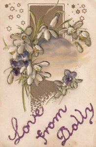 Love From A Name Called Dolly Antique Glitter Greetings Postcard