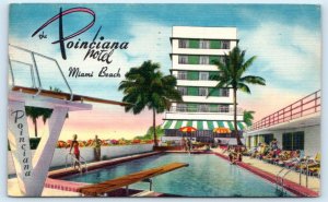 MIAMI BEACH, FL Florida ~ POINCIANA HOTEL ~ Pool c1950s Linen  Postcard