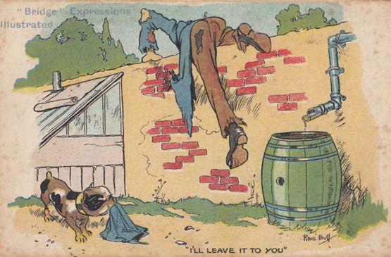 Dog Stopping Drunk Man Getting Beer Barrell Antique Comic Humour Postcard