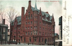 VINTAGE POSTCARD Y.M.C.A. BUILDING PROVIDENCE R.I MAILED 1906 TRIPLE CANCEL FLAG