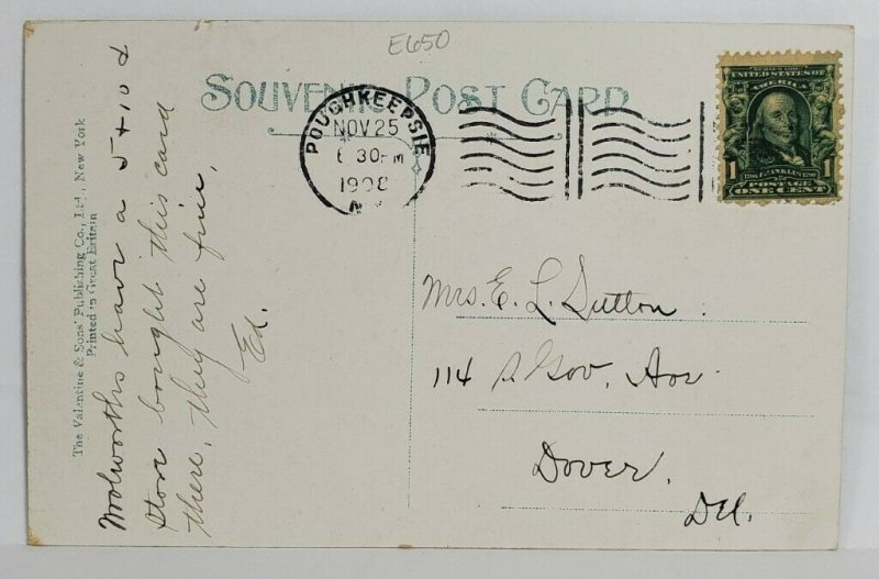 Poughkeepsie New York  SS ALBANY at Main Str Landing 1908 to Dover Postcard T10