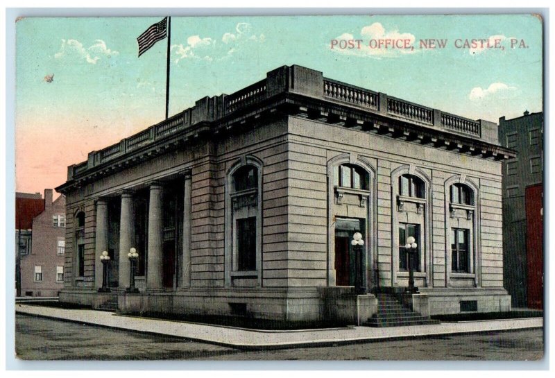 1910 Exterior View Post Office Building New Castle Pennsylvania Vintage Postcard