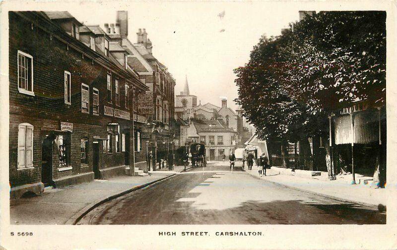 Carshalton C-1910 Surrey UK High Street RPPC Photo Postcard 807 