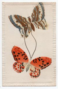 Butterfly Artwork Soft Felt Silk?  Japan Vintage Postcard AA69407