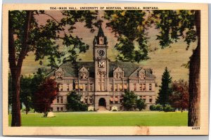 Postcard MT Missoula University of Montana Main Hall