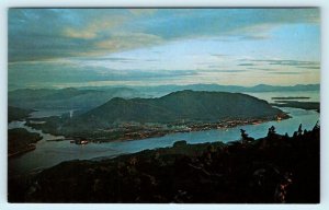 PRINCE RUPERT, B.C. Canada ~ Birdseye KAIEN ISLAND & Harbor Dusk c1960s Postcard